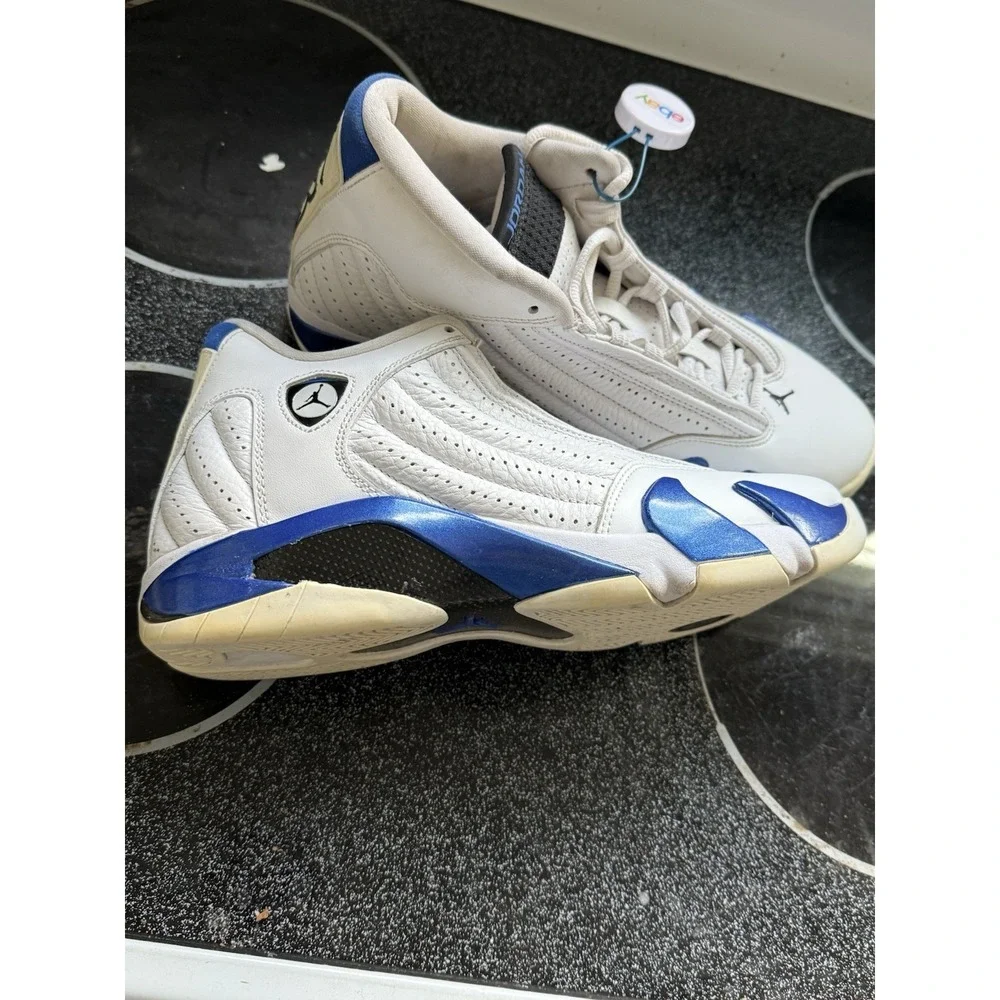 Nike Air Jordan 14 White‎ Hyper Royal Blue size 9 487471-104 OG XIV Retro Shoes